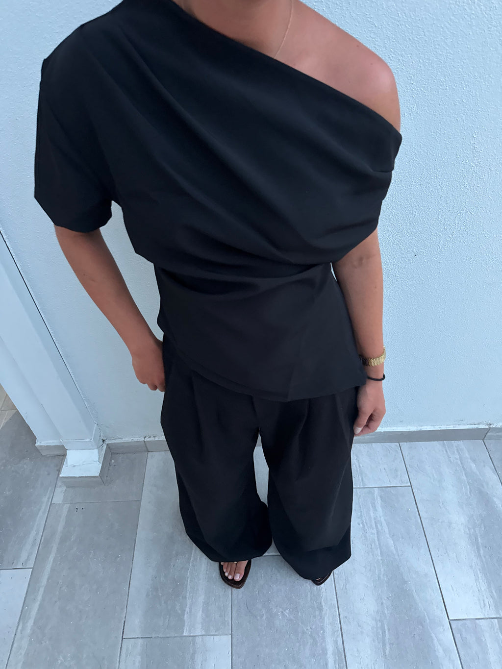 Schulterfreies Top schwarz