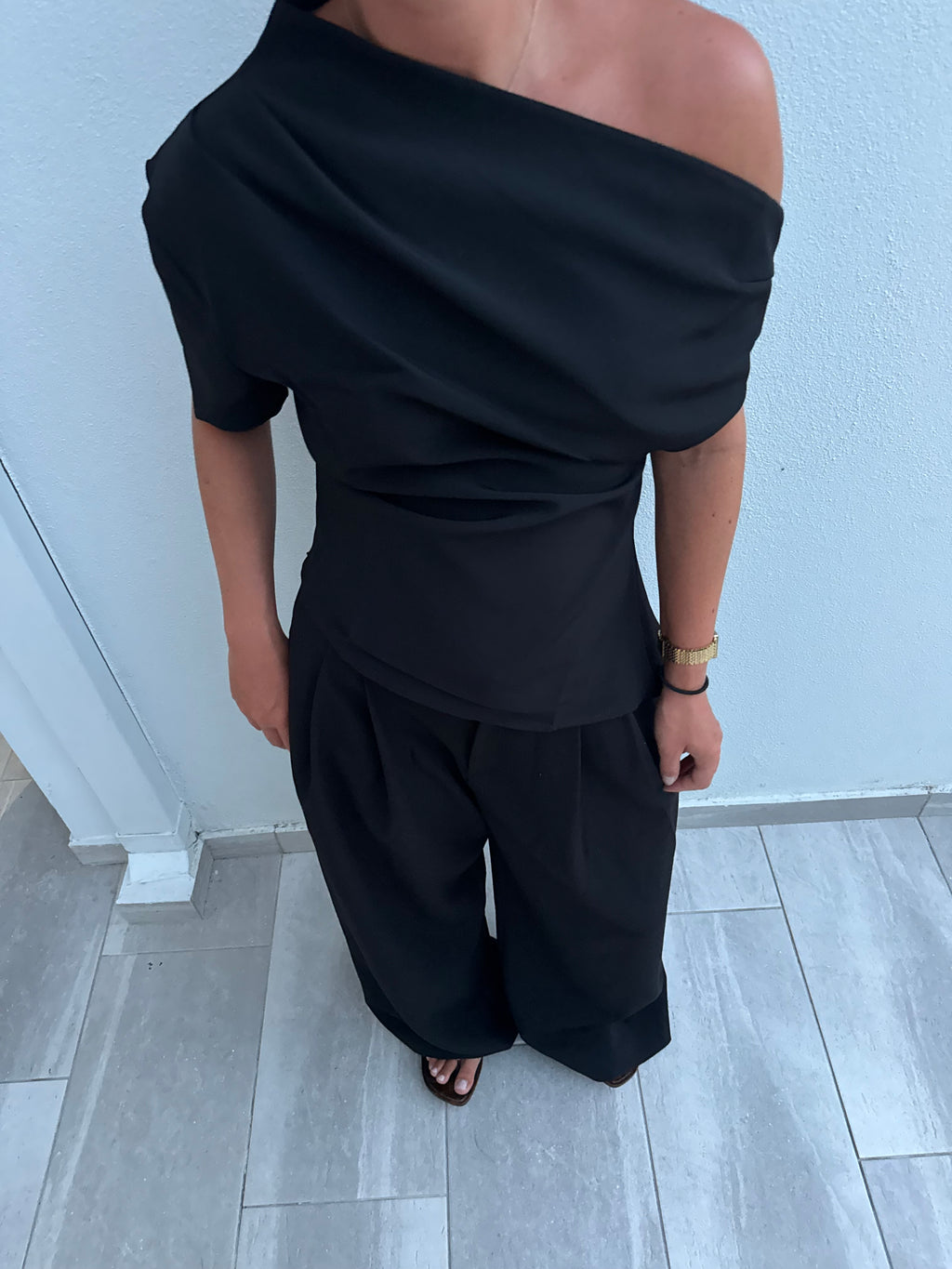 Schulterfreies Top schwarz