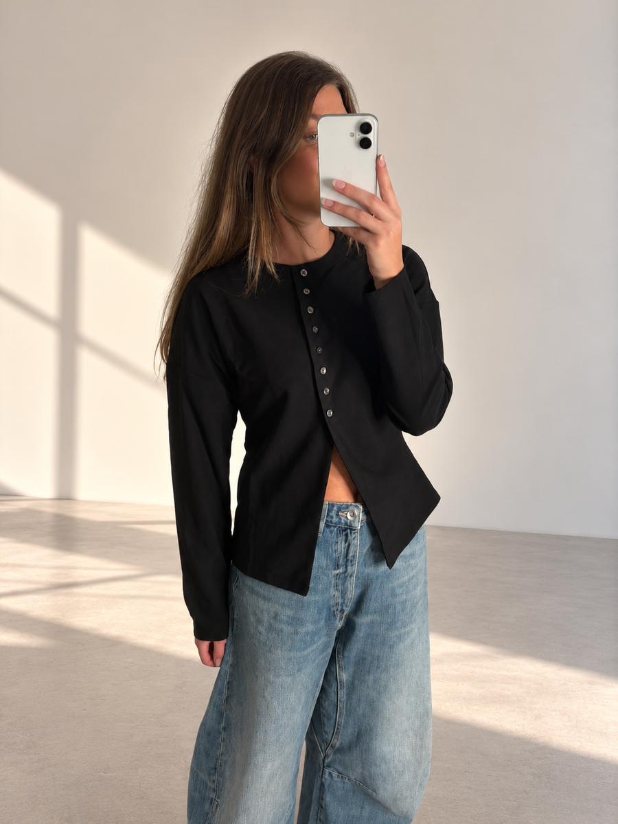 Nola Button Top - Black