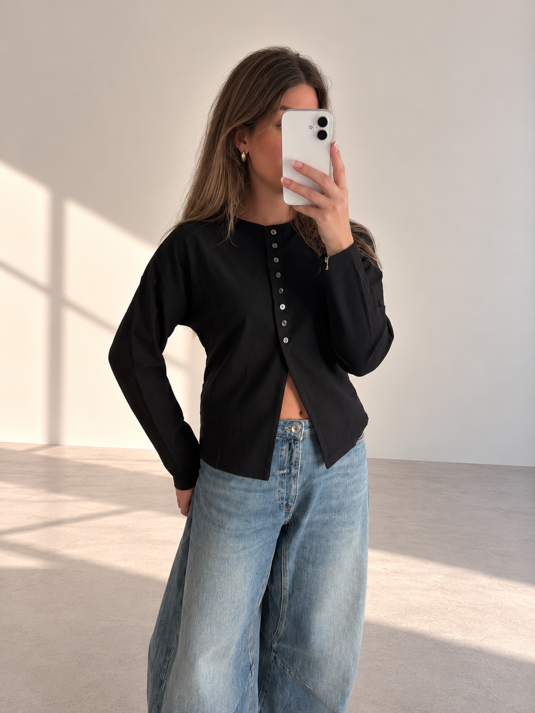 Nola Button Top - Black